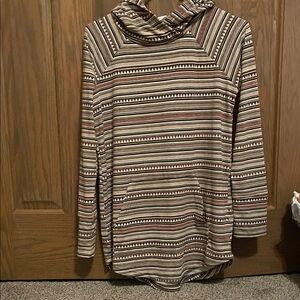 Striped Long Sleeve Cowl Neck Top With Hood